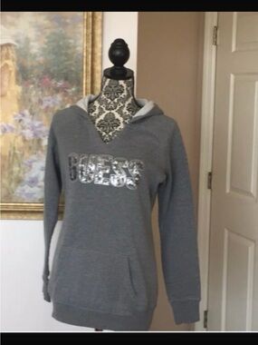 Guess Gray Hoodie with Silver Sequin Logo